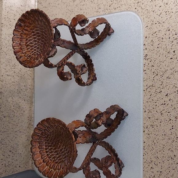 2 Pillar Candle Holder Architectural Scroll Brutalist Style Heavy Metal Sturdy - Picture 6 of 11